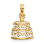 14K Polished Enameled JUST MARRIED 3-D Wedding Cake Pendant - Image 3