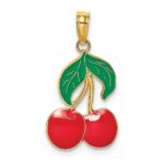 14K Red and Green Enameled Cherries with Leaf Charm