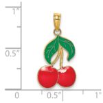 14K Red and Green Enameled Cherries with Leaf Charm - Image 3