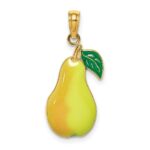 14K Yellow and Green Enameled Pear With Stem and Leaf Charm