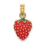 14K 3-D Red and Green Enameled Strawberry and Leaf Charm
