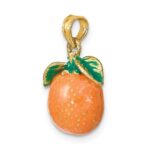 14K 3-D Orange and Green Enameled Orange With Stem and Leaf Charm - Image 5