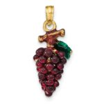 14K 3-D Purple and Green Enameled Grapes with Stem and Leaf Charm - Image 3