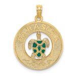 14K with Green Enamel Turtle SARASOTA Circle Charm