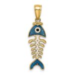 14k 3-D  Blue Enamel Fish Bone Charm - Image 4