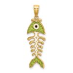 14k 3-D  Green Enamel Fish Bone Charm - Image 4