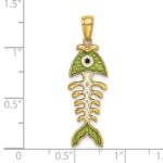 14k 3-D  Green Enamel Fish Bone Charm - Image 3