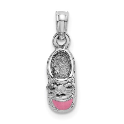 14K White Gold 3-D Pink Enamel Baby Shoe Charm