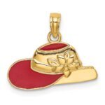 14K Polished 2-D Red Enamel Hat Charm