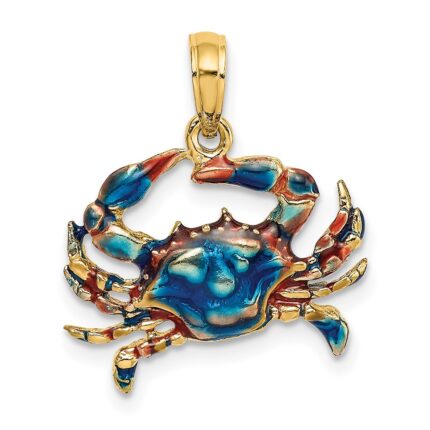 14K Small Blue Enamel Crab Charm