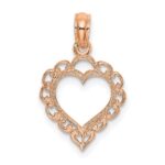14K Rose Polished Lace Border Heart Pendant