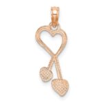 14K Rose Polished Heart with Double Heart Tassel Pendant - Image 4