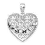 14K White Gold Diamond-cut Heart Pattern On Heart Charm - Image 3