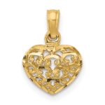 14K 3-D Diamond-cut Mini Puffed Heart Charm - Image 4