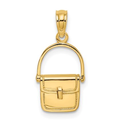 14K 3-D Polished Satchel Purse with Moveable Handle Charm