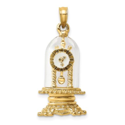 14K 3-D Enameled Moveable Clock In Glass Dome Charm