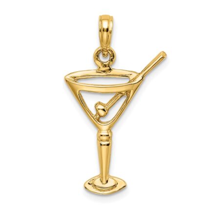 14K Polished Cut-Out Martini with Olive Charm