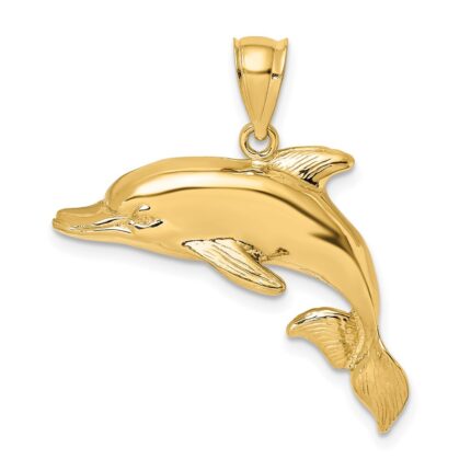 14K 2-D Polished and Textured Dolphin Charm