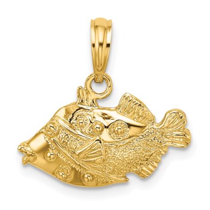 14K 2-D Polished Textured Humu Humu Fish Charm