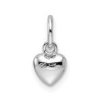14k White Gold Solid Polished 3D Heart Charm - Image 3