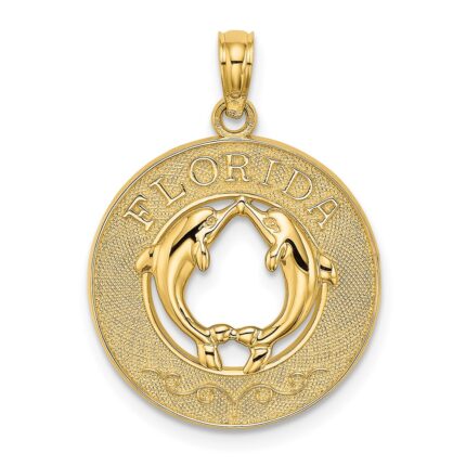 14K FLORIDA with Dolphins Circle Charm