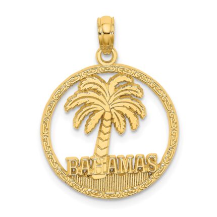 14K BAHAMAS Palm Tree Round Charm