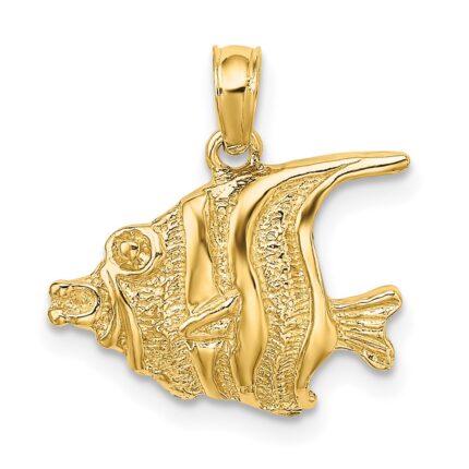14K Polished Textured Bannerfish Charm