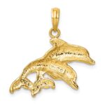 14K 2-D Polished and Textured Double Dolphins Charm - Image 4