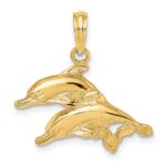 14K Polished and Textured Two Dolphins Charm
