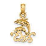 14K Textured Mini Double Dolphins and Waves Charm - Image 4