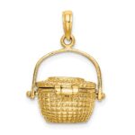 14K 3-D Nantucket Basket with Moveable Lid and Handle Charm - Image 4