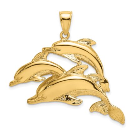 14K Large 2-D Three Dolphins Charm