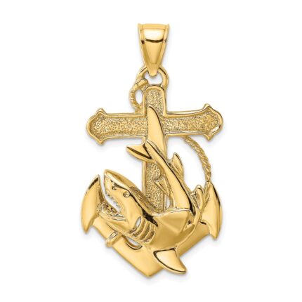 14K Large 2-D Anchor with Shark Charm