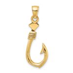 14K 3-D Large Fish Hook with Rope Charm - Image 4