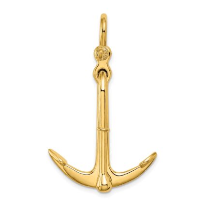 14K 3-D Polished Anchor 2-Piece and Moveable Charm