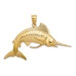 14K Large 3-D Polished and Satin White Marlin Charm
