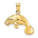 14K 3-D Polished Swimming Manatee Charm