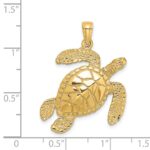 14K Large Textured Swimming Sea Turtle Charm - Image 3