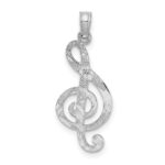 14K White Gold Textured Treble Clef Charm - Image 4