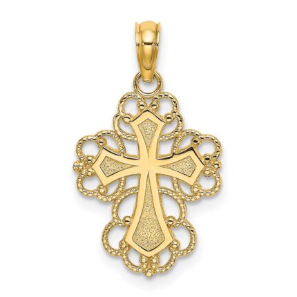 14K Beaded Lace Trim Cross Charm