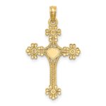 14K Beaded Tip Cross with Heart Center Charm