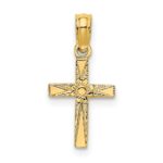 14K Polished and Engraved Mini Cross with Flower Charm