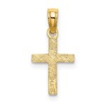 14K Polished and Engraved Mini Cross with Flower Charm - Image 4