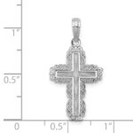 14K White Gold Textured with Lace Trim Cross Charm - Image 4