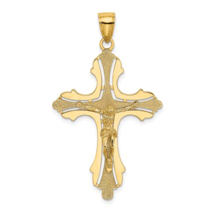 14K Textured Cut-Out Crucifix with Budded Tips Charm
