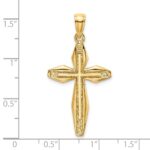 14K Polished and Textured Cross Charm - Image 3