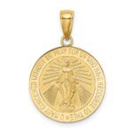 14K Polished and Satin Miraculous Medal Round Charm