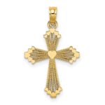 14K Cut-Out Stripes Cross with Heart Charm