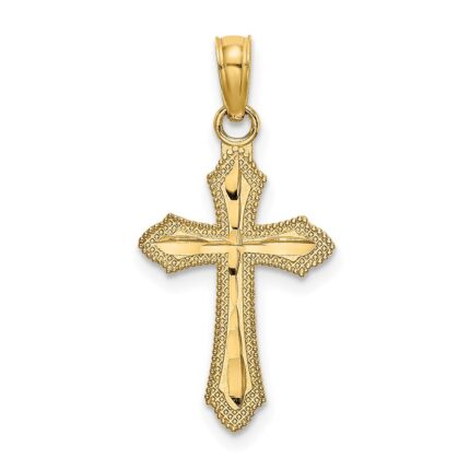14K Diamond-cut Beaded Edge Cross Charm