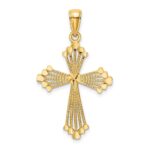 14K Diamond-cut Cut-Out Stripes Cross with Heart Charm